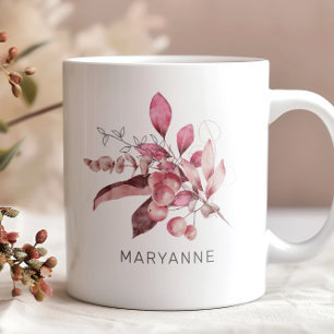 caneca de café com monograma floral de inverno