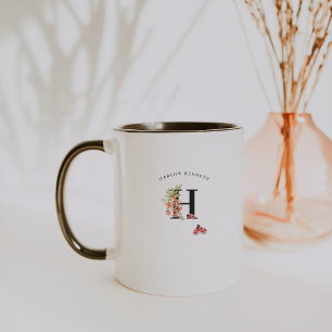 Caneca de Café com Monograma Floral em Aquarela de