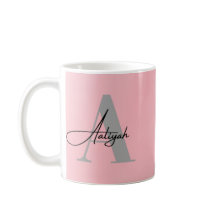 Caneca de Café com Monograma Rosa Elegante Nome Pe