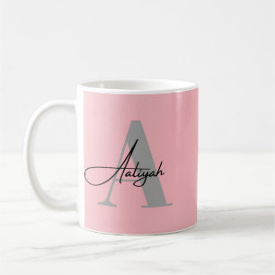 Caneca de Café com Monograma Rosa Elegante Nome Pe