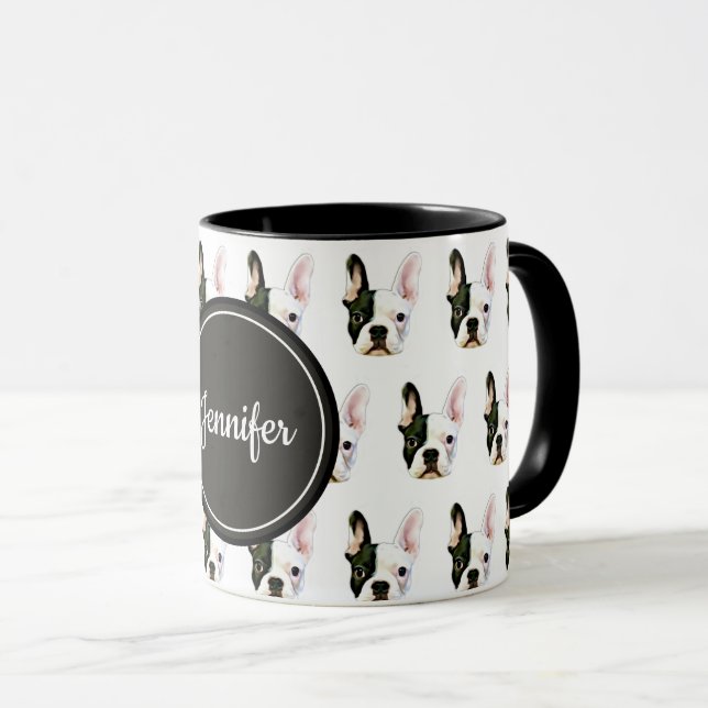 Caneca de Café com Nome Personalizado Bulldog Fran (Frente Esquerda)