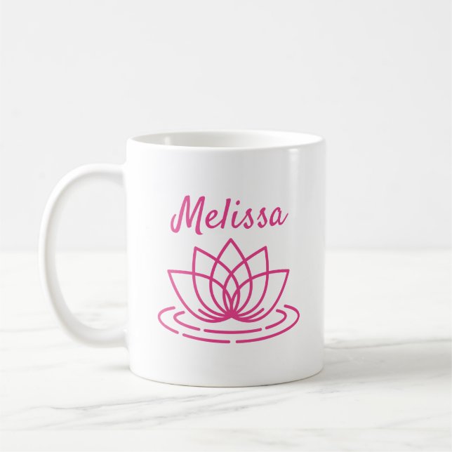 Caneca de café com nome personalizado com flor de  (Esquerda)