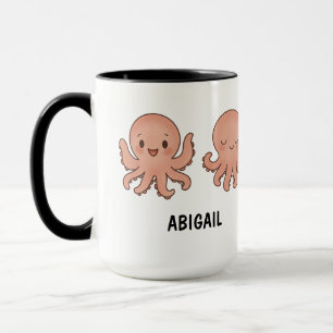 Caneca de Café com Nome Personalizado e Polvo Rosa