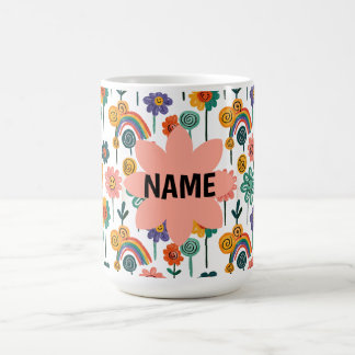 Caneca de café com nome personalizado Retro Floral