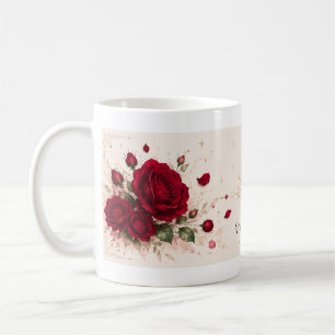 Caneca de Café com Notas de Amor Rosa Vermelha Flo