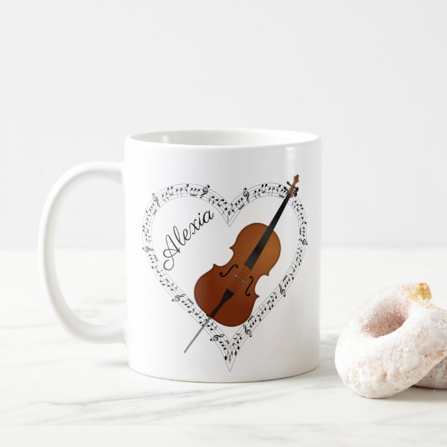 Caneca de Café com Notas Musicais de Violoncelo (Com Donut)