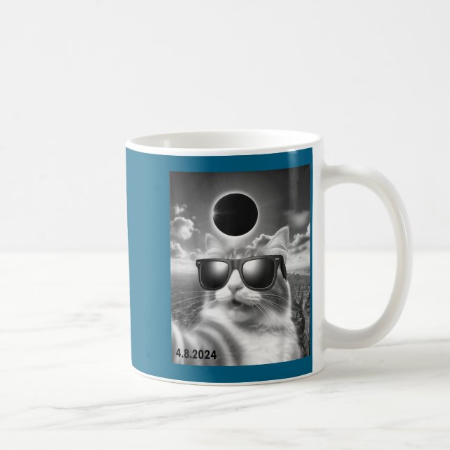 Caneca De Café Com Óculos de Gato Selfie Eclipse Solar (Direita)
