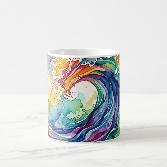 Caneca de Café com Onda de Arco-íris do Oceano Abs (Centro)