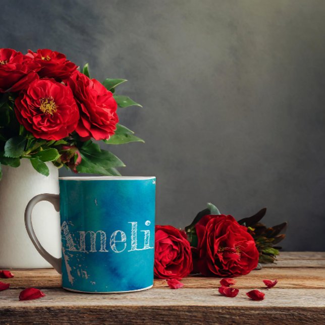 caneca de café com padrão de aquarela azul abstrat (Criador carregado)