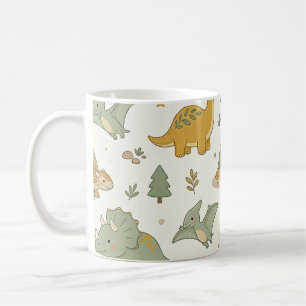 Caneca de Café com Padrão de Dinossauro Boho Fofo