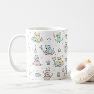 Caneca de Café com Padrão de Gatinhos Kawaii