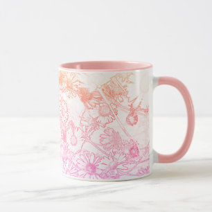 Caneca de café com padrão de margarida macia rosa