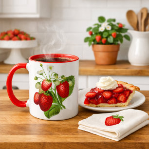 Caneca de Café com Padrão de Morango em Estilo Cou
