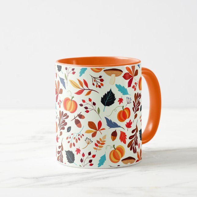 Caneca de Café com Padrão de Outono Folhas de Outo (Frente Esquerda)