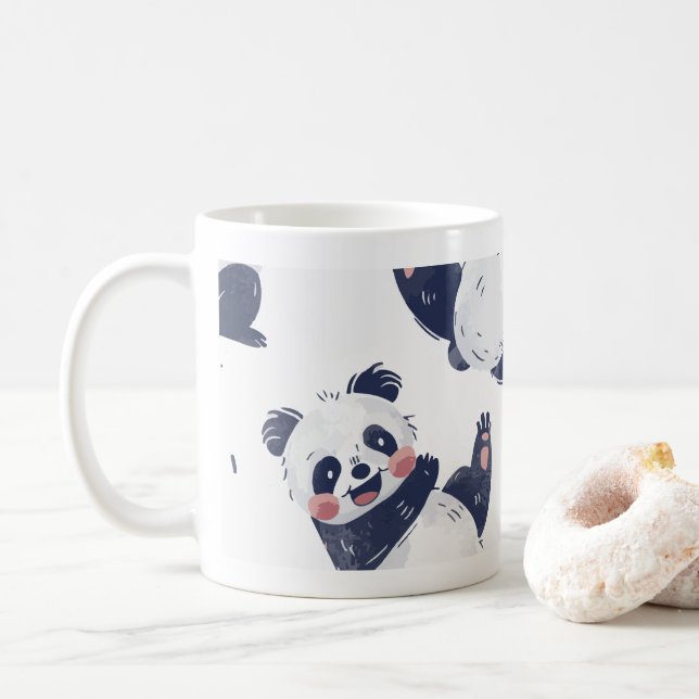 Caneca de Café com Padrão de Panda Fofo (Com Donut)