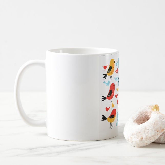 Caneca de Café com Padrão de Pássaro Fofo (Com Donut)