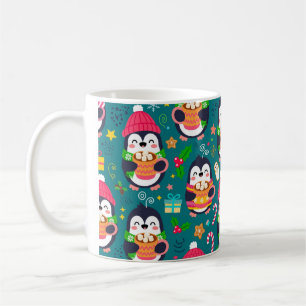 Caneca de Café com Padrão de Pinguim Kawaii Cocoa