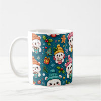 Caneca de Café com Padrão de Rostos de Ursos Polar