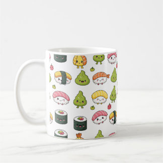 Caneca de Café com Padrão de Sushi Kawaii Fofa