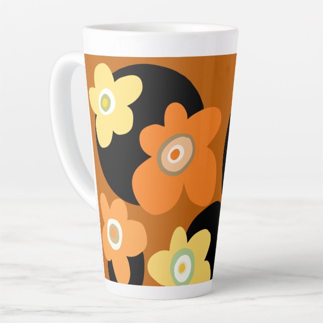Caneca de café com padrão floral castanho (Ângulo esquerdo)