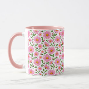 Caneca de Café com Padrão Floral de Margarida Rosa