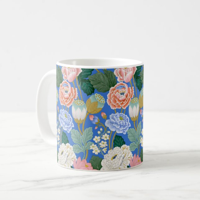 Caneca de Café com Padrão Floral Indiano Elegante  (Frente Esquerda)