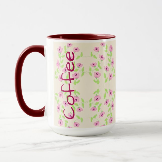 Caneca de Café com Padrão Floral Rosa (Esquerda)