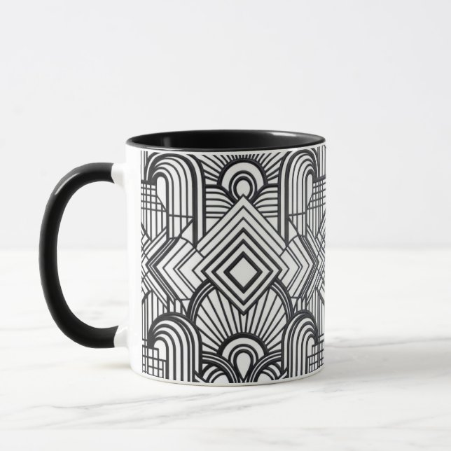 Caneca de Café com Padrão Geométrico Elegante (Esquerda)