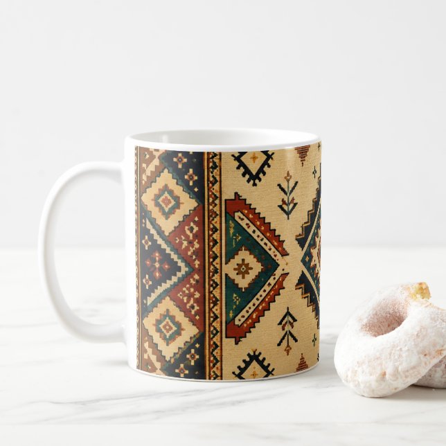 Caneca de Café com Padrão Geométrico Tribal Boho | (Com Donut)