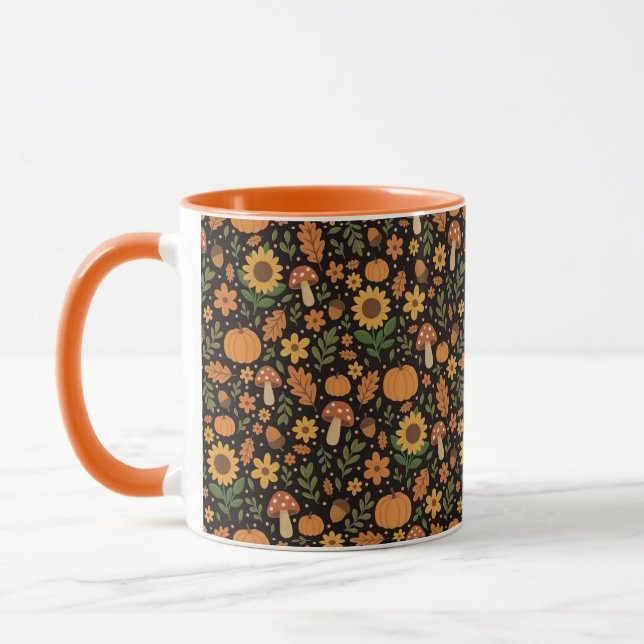 Caneca de Café com Padrão Outonal Rústico Desenhad (Esquerda)