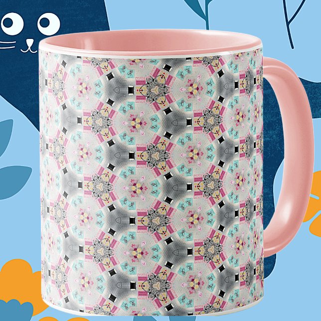 Caneca de café com padrão rosa retrô charmoso e tr (Criador carregado)