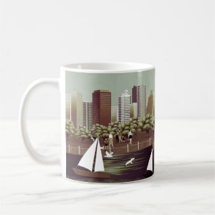 Caneca de café com paisagem urbana
