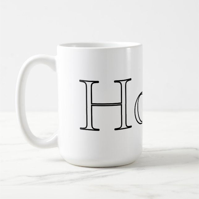 Caneca de café com palavra personalizada - Texto e (Esquerda)