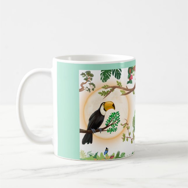 Caneca de Café com Pássaro Tucano Tropical & Folha (Esquerda)