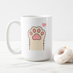 Caneca de Café com Pata de Gato Fofa e Coração Ros