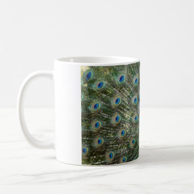 Caneca de Café com Penas da Cauda de Pavão Majesto (Esquerda)