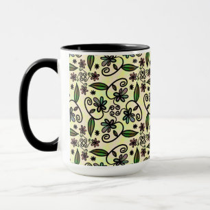 caneca de café com pétalas botânicas
