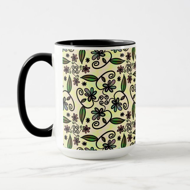 caneca de café com pétalas botânicas (Esquerda)