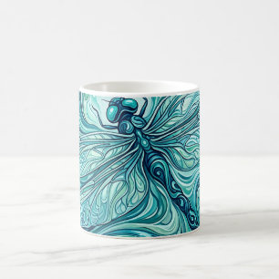Caneca de Café com Pintura Azul Oceano de Libélula