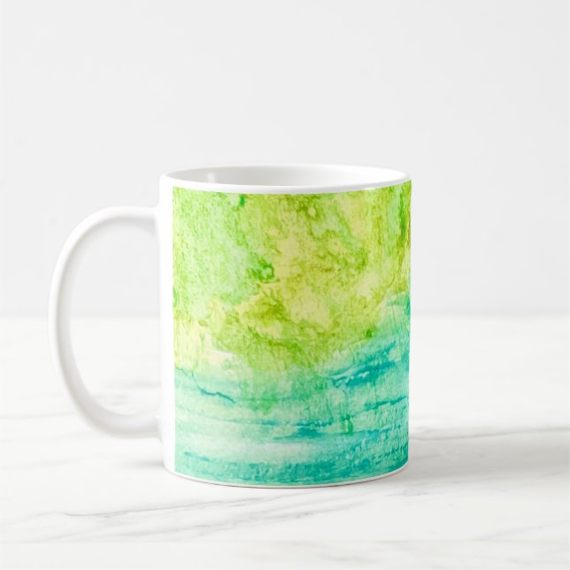 Caneca de Café com Pintura em Aquarela de Oceano A (Esquerda)