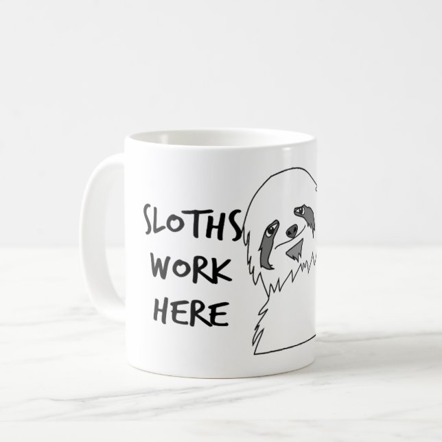 Caneca de Café com Preguiças Engraçadas Trabalham  (Frente Esquerda)
