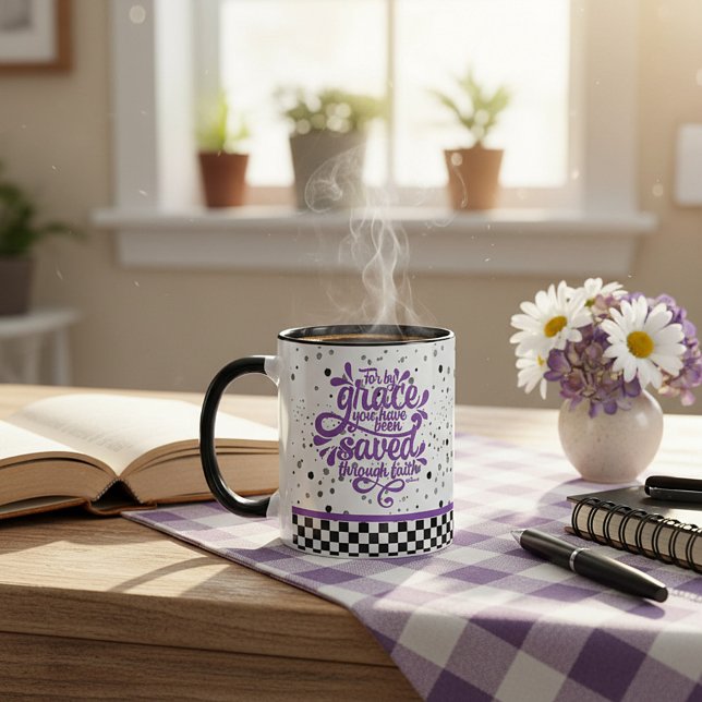 Caneca de café com purpurina roxa Salva pela Graça (Criador carregado)