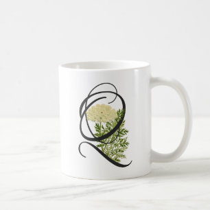 Caneca de café com Q inicial, renda de rainha vint