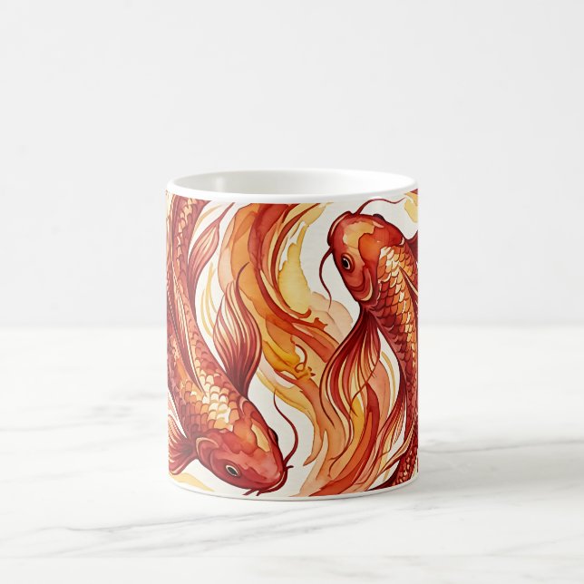 Caneca de Café com Redemoinho de Koi Vermelho Abst (Centro)