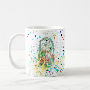 Caneca de café com respingos de apanhador de sonho
