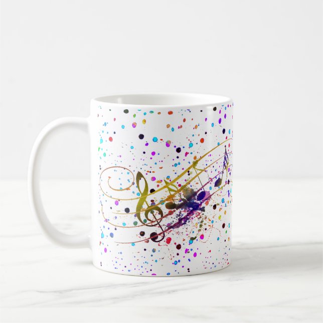 Caneca de café com respingos de música colorida (Esquerda)