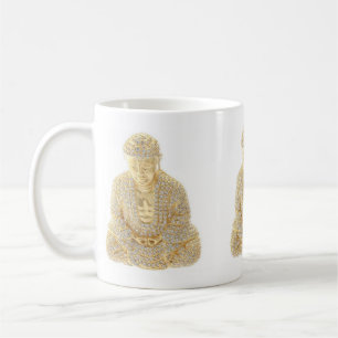 Caneca de Café com Rhinestone Dourado Buda Asiátic
