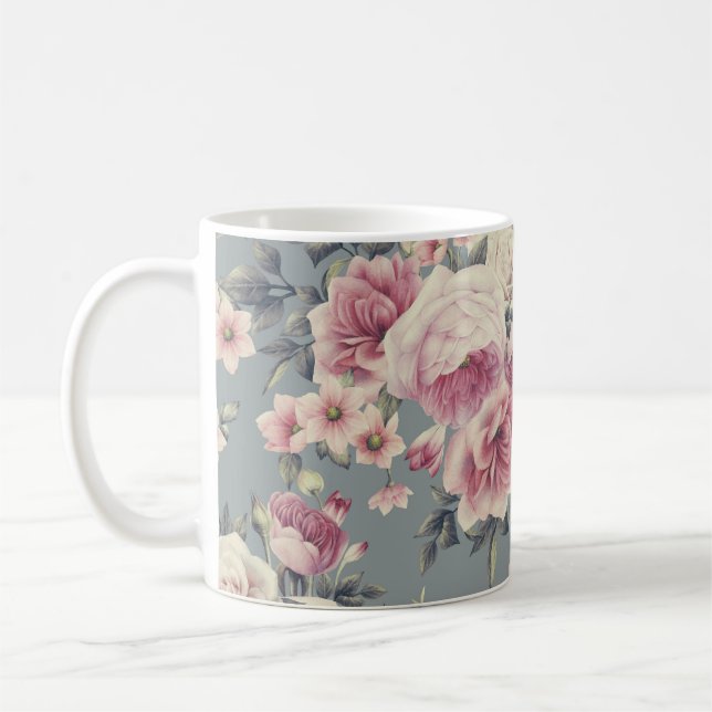 caneca de café com rosas cor-de-rosa (Esquerda)