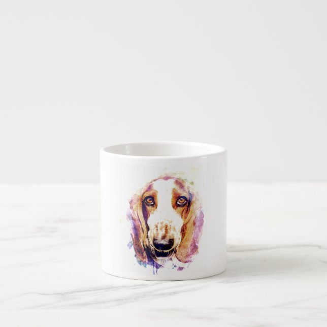 Caneca de café com rosto de cachorro Basset Hound  (Frente)