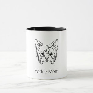 Caneca de Café com Rosto de Yorkie em Arte Linear